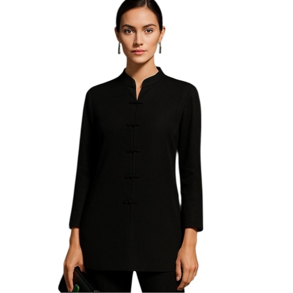 Neiman Marcus Imperial Silk tunic black Chinese knot button long sleeve 6 - Picture 1 of 8